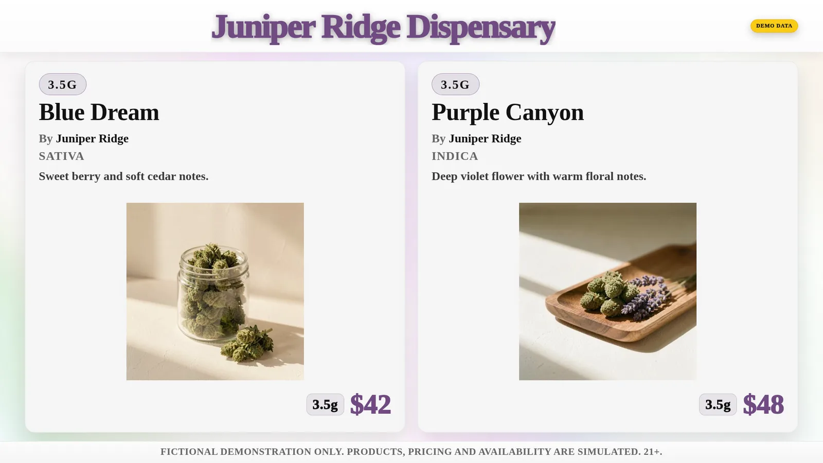 DubMenu Cloudberry theme shown with a fictional demo catalog